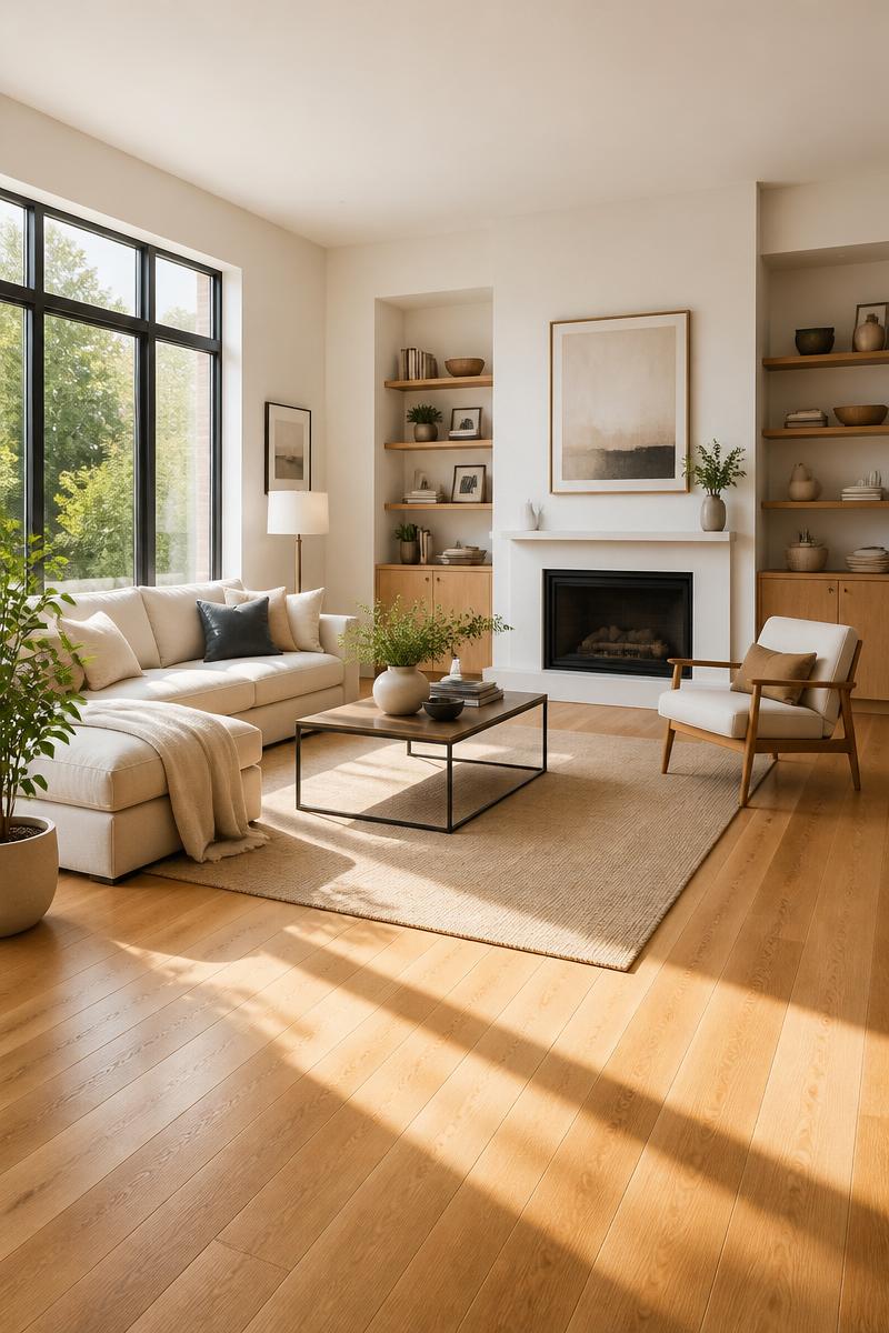 Bright modern living room with clean hardwood floors